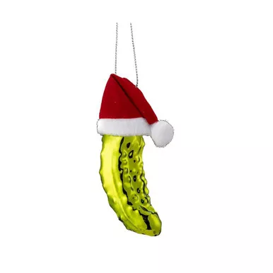 Pickle with Santa Hat Ornament by Kurt Adler