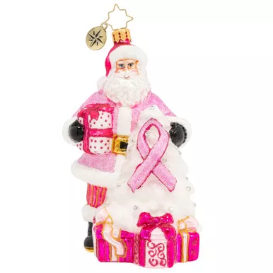 Pink Ribbon Santa Ornament by Christopher Radko