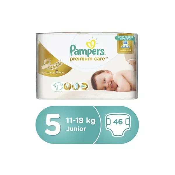 Premium Care Diapers, Size 5, Junior, 11-16 Kg, Value Pack, 46 Count