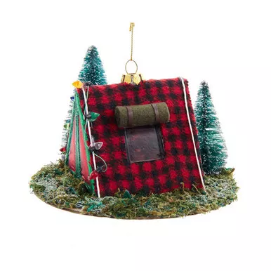 Red Plaid Tent with Trees by Kurt Adler
