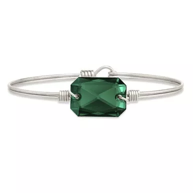 Regular Dylan Silver Tone Bangle Bracelet in Emerald by Luca and Danni