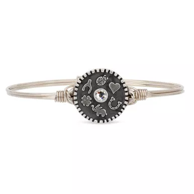 Regular Good Fortune in Black Silver Tone Bangle Bracelet by Luca and Danni