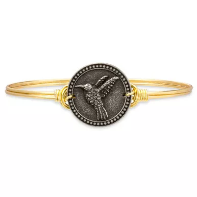 Regular Hummingbird Brass Tone Bangle Bracelet by Luca and Danni