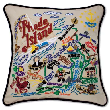 Rhode Island Hand-Embroidered Pillow by Catstudio