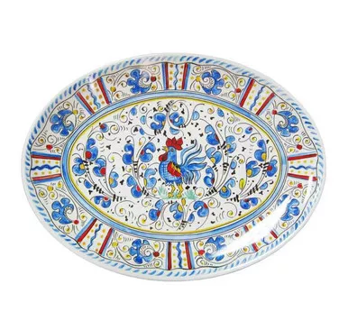 Rooster Blue 16" Coupe Oval Platter by Le Cadeaux