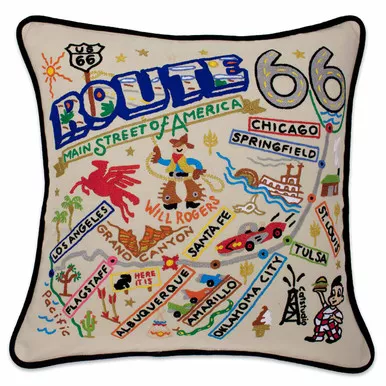 Route 66 XL Hand-Embroidered Pillow by Catstudio