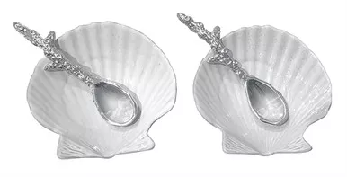 Scallop Ceramic Open Salt Spoon by Mariposa