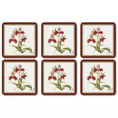 Set of 6 Botanical Orchid Coasters by Pimpernel