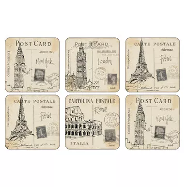 Set of 6 Postcard Sketches Coasters by Pimpernel