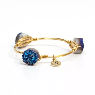 Small Blue Round Druzy Standard 7.5" Bangle by Bourbon and Boweties