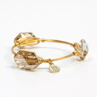 Small Champagne Oval Faceted Standard 7.5" Bangle by Bourbon and Boweties