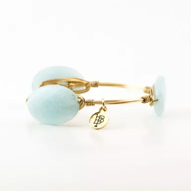 Small Light Blue Oval Faceted Standard 7.5" Bangle by Bourbon and Boweties
