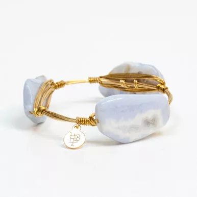 Small Lt Blue Oval Agate Standard 7.5" Bangle by Bourbon and Boweties