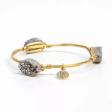 Small Silver Oval Druzy Standard 7.5" Bangle by Bourbon and Boweties