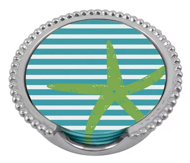 Starfish Beaded Coaster Set (12 Coasters & Coaster Holder) by Mariposa
