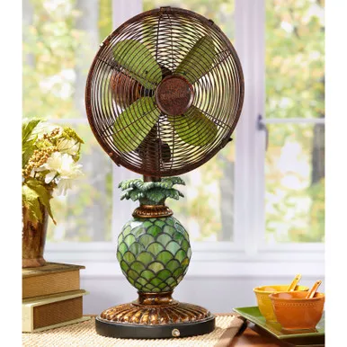 Table Top Fan/Lamp - Mosaic Glass Pineapple