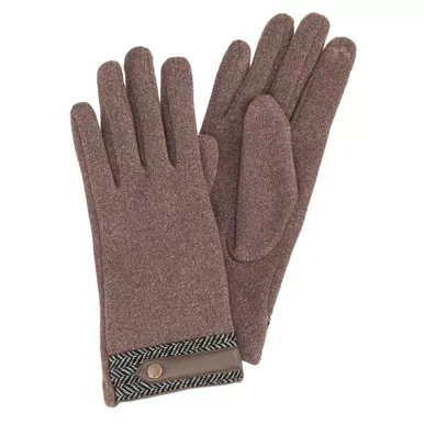 Taupe Herringbone Gloves With Strap Cuff Accent by Howard's Inc.