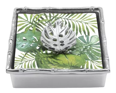 Tropical Leaf Bamboo Napkin Box by Mariposa - Special Order