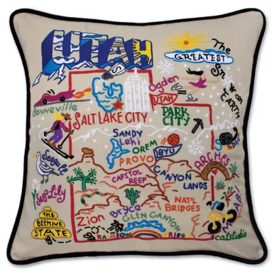 Utah XL Hand-Embroidered Pillow by Catstudio