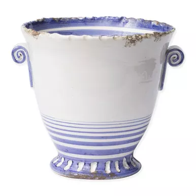 Vietri Rustic Garden Blue Striped Medium Flair Cachepot