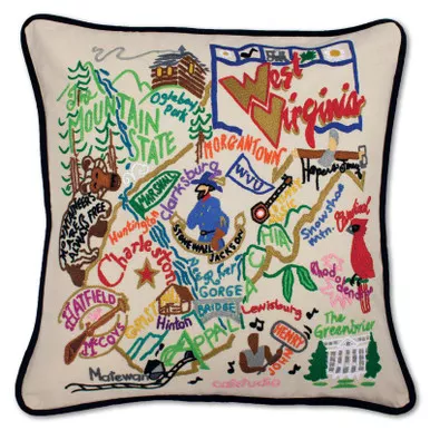 West Virginia XL Hand-Embroidered Pillow by Catstudio