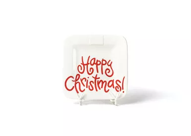 White Small Dot Happy Christmas Mini Square Platter by Happy Everything!