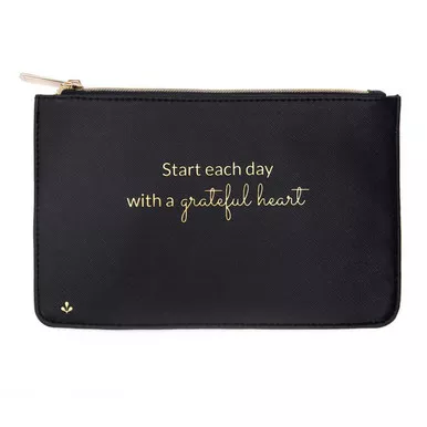 Zipper Pouch - Start each day with a grateful heart (Black) by Splendid Iris